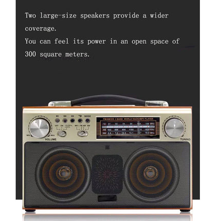 Vintage-style radio with large speakers on a white background