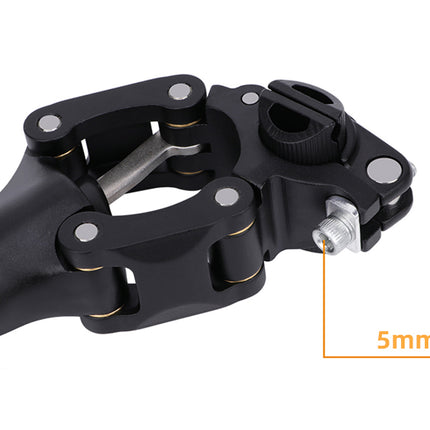 Close-up of a black mechanical component with measurement indicator on a white background