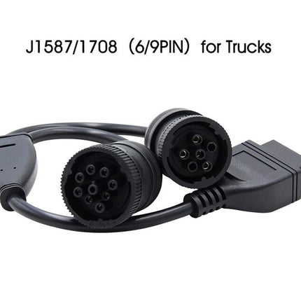 Black connector cable with 6/9 pin for trucks on a white background