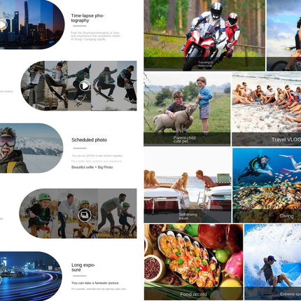 Grid of various photo and video categories with corresponding images.