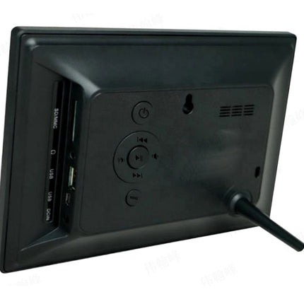 Black digital video wall display back panel with built-in antennas, USB ports, and media control buttons on a white background.