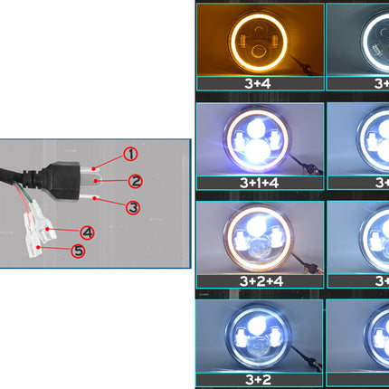 Diagram showing LED light components and wiring connections with labeled parts.