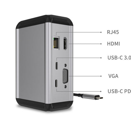 Electronic device with ports labeled on a white background