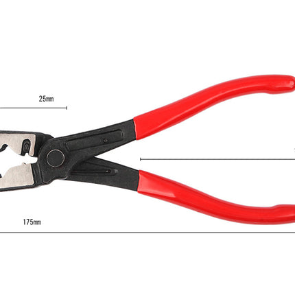 Red and black wire stripping pliers shown on a white background with dimension lines and labels indicating 25mm, 95mm, and 175mm measurements.