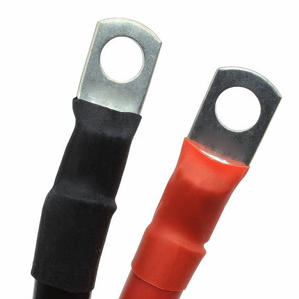 Two metal terminal connectors, one black and one red, on a white background.
