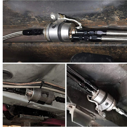 Close-up of mechanical components with cables and metal parts on a textured background.