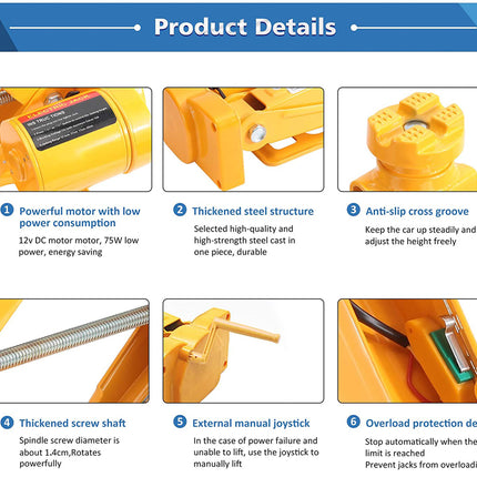 Product details of a yellow jack with features listed.