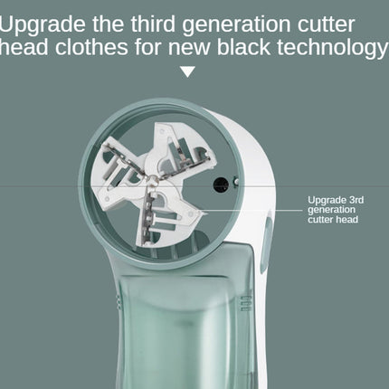 Clothing cutter head with text on a gray background