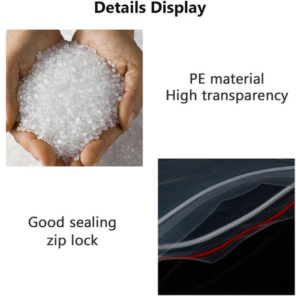 PE material with high transparency and good sealing zip lock feature.