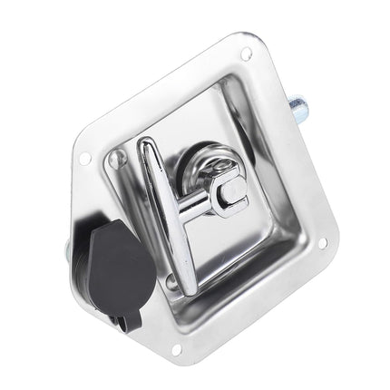 Metallic lock mechanism on a white background
