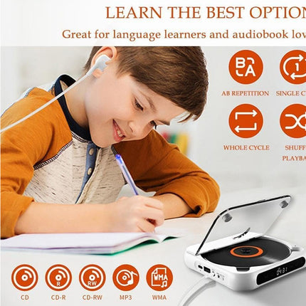 Child using a device with audiobook playback features, suitable for language learners.