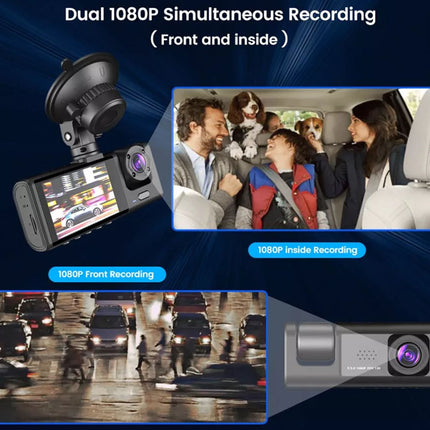 Dual 1080P simultaneous recording system for front and inside with video display.