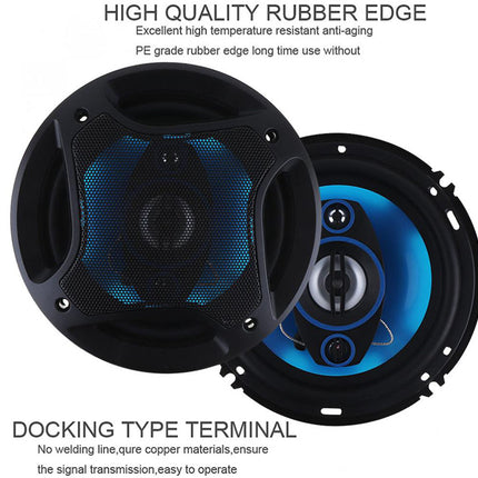Pair of car speakers with high-quality rubber edge and docking type terminal on a white background.