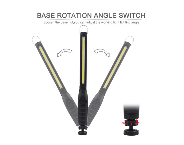 Lighting tool with adjustable base rotation angle switch on a white background