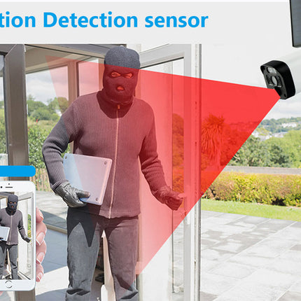 Motion detection sensor in action with a person outside a house, shown on a smartphone screen.
