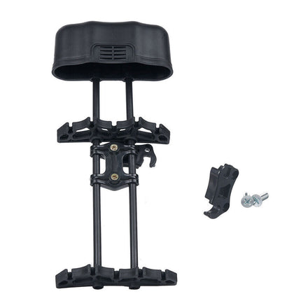 Black motorcycle exhaust with mounting bracket on a white background