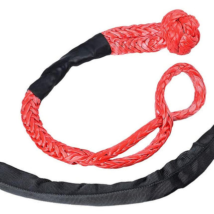 Red tow rope with a black strap on a white background