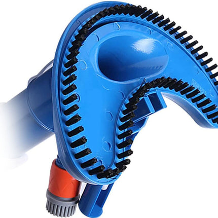Blue and black garden hose nozzle on a white background