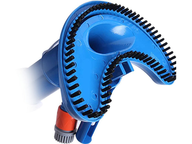 Blue and black garden hose nozzle on a white background