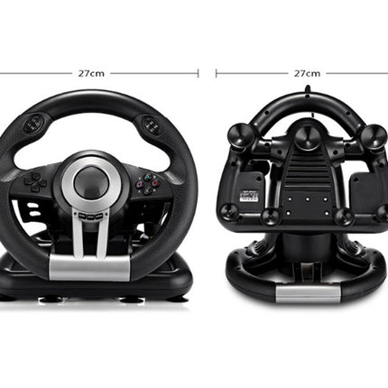 Gaming steering wheel with measurements on a white background