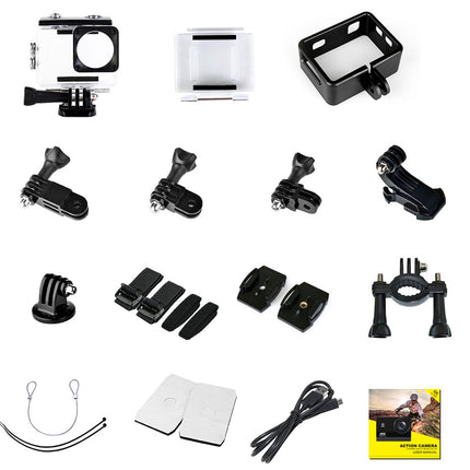 Collection of black camera accessories on a white background