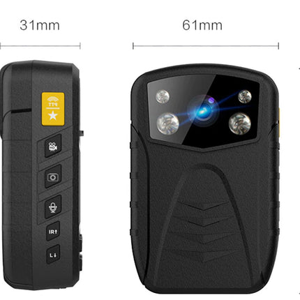 Black body camera with measurement details on a white background