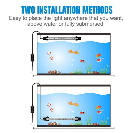 Two installation methods for an aquarium light on a white background.