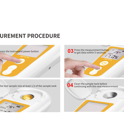Measurement procedure guide for a device with text and images of hands operating the device.