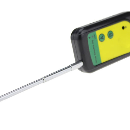 Handheld device with a yellow screen and metallic antenna on a white background
