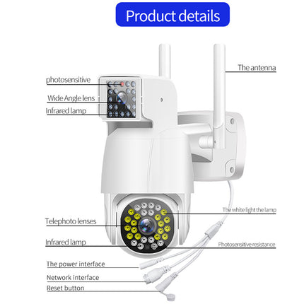 Diagram of a security camera with labeled parts on a white background
