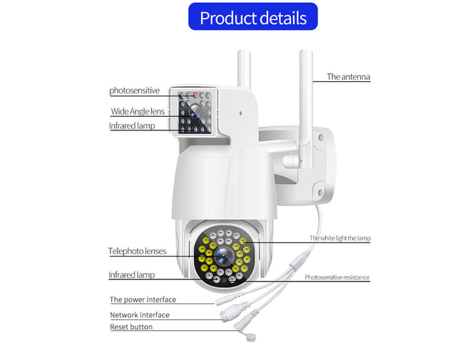 Diagram of a security camera with labeled parts on a white background
