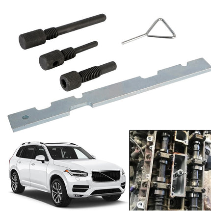 Car suspension parts including a bar and bolts with a white car in the background.