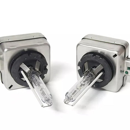 Two car headlights on a white background