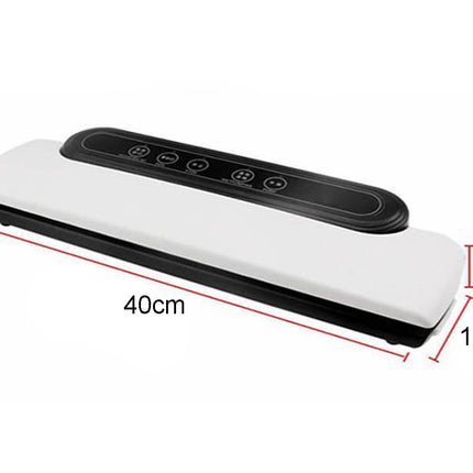 Vacuum sealer with dimensions labeled on a white background