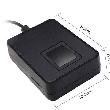 Black electronic device with dimensions labeled on a white background