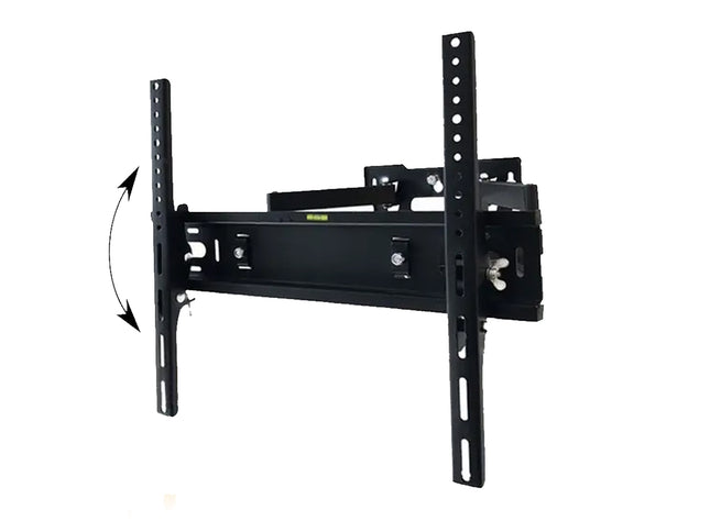 Black TV wall mount with swivel and extendable arm on a white background
