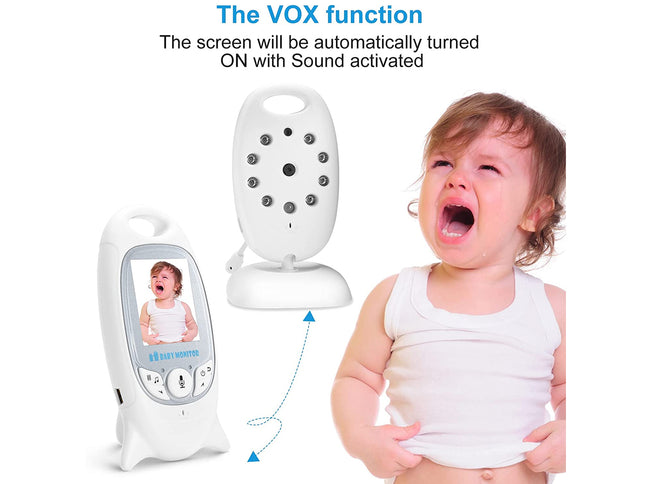 Baby monitor with VOX function and child crying, on a white background