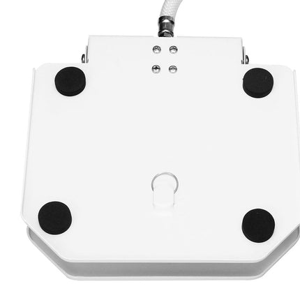 A white rectangular industrial or utility box with rounded corners, featuring four black circular feet on the bottom, a central keyhole-shaped cutout, and a small metal cable entry at the top, shown on a plain white background.
