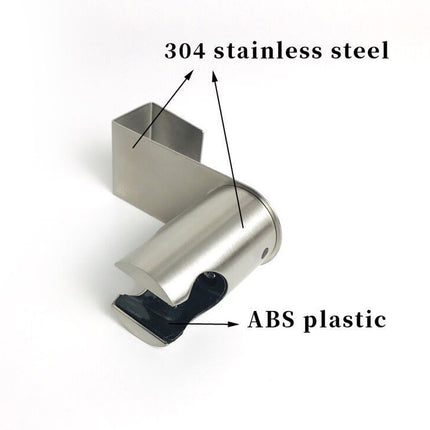 Metal component with '304 stainless steel' and 'ABS plastic' labels on a white background