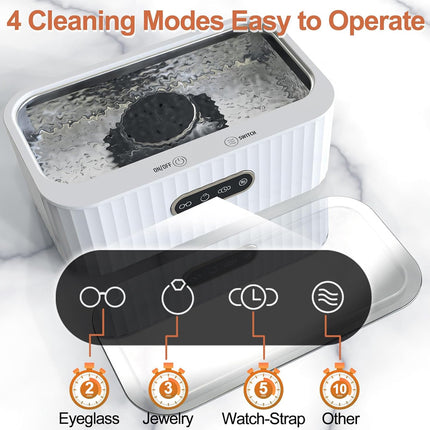 Cleaning device with various cleaning modes indicated on a white background