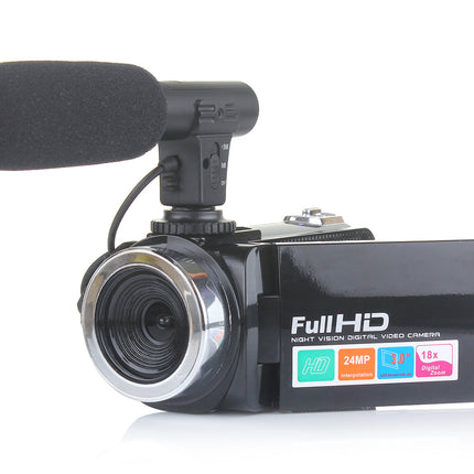 Full HD video camera with microphone on a white background