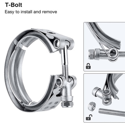 T-Bolt clamp with installation details on a white background