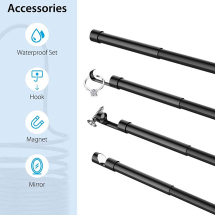 Set of black telescopic poles with accessories on a white background