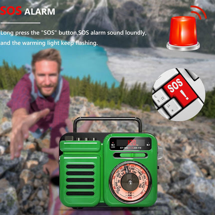 Emergency Weather Radio - 4-in-1 with Solar & Hand-Crank Power | AM/FM/NOAA, Bluetooth Speaker, LED Flashlight, SOS Alarm, 2000mAh Power Bank, RC-15187