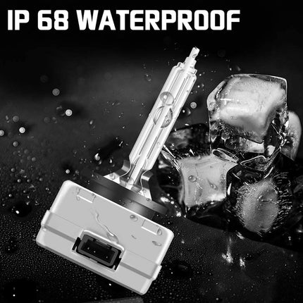 Waterproof device with ice cubes on a black background, emphasizing IP 68 rating.