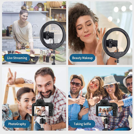 Ring light with uses for live streaming, beauty makeup, photography, and taking selfies.
