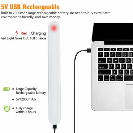 5V USB rechargeable device with charging cable connected to a laptop, showing charging status indicators.