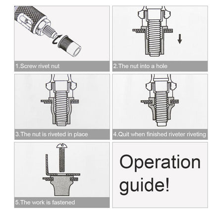 Step-by-step operation guide for a riveting process with illustrations and text.