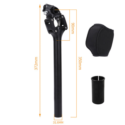 Black motorcycle seat post with dimensions on a white background
