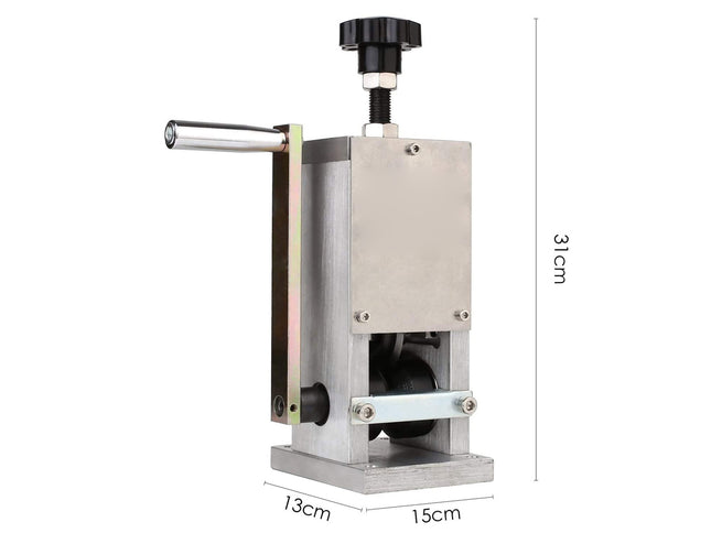 Metallic cylindrical tool with dimensions labeled on a white background
